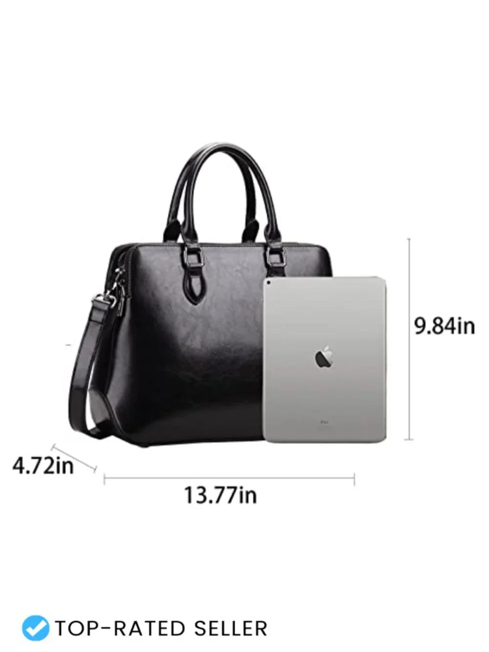 Genuine Leather Tote Shoulder Bag With Adjustable Strap, Multi-Zippered Pockets